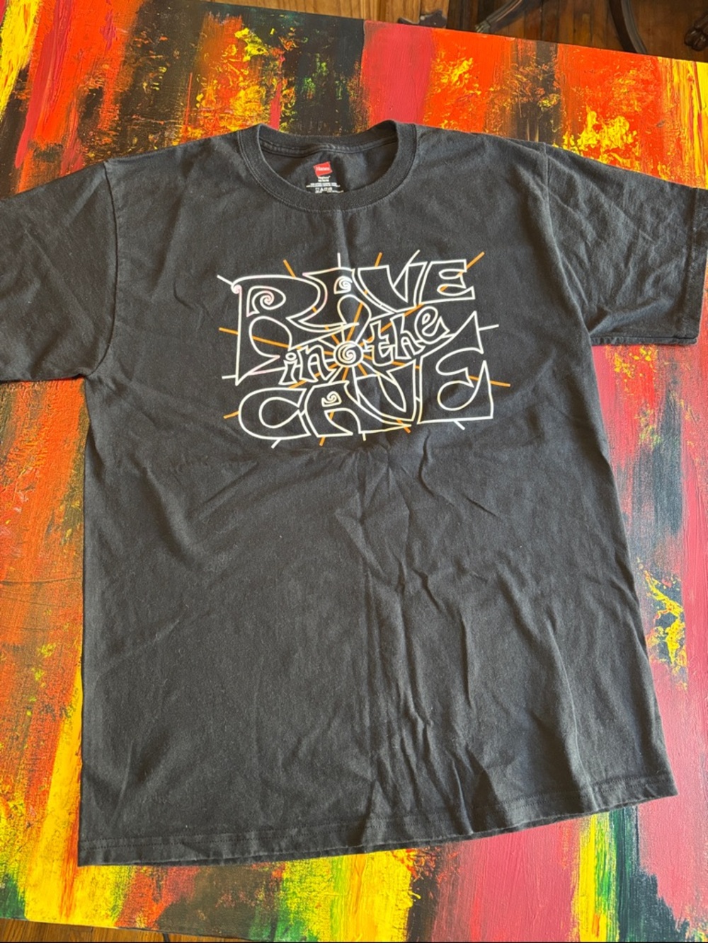Hanes Black Graphic "Rave in the Cave" Short Sleeve Tee